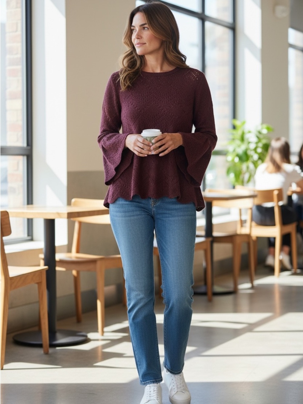 LC Lauren Conrad Women's Eyelet Flair-Sleeve Sweater